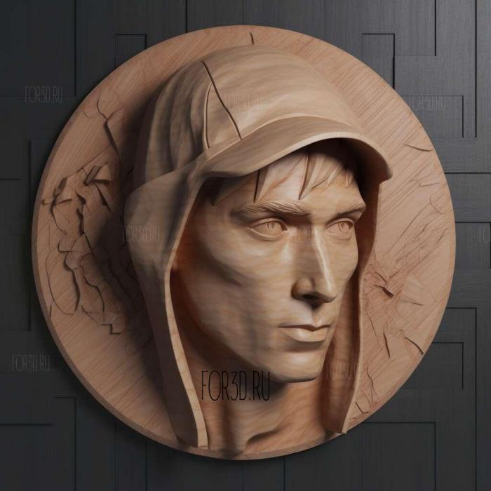 Eminem portrait head 3 stl model for CNC